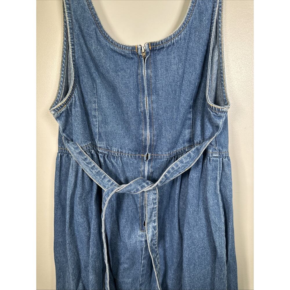 VTG Avocado Denim Dress 12 Tie Back Waist Blue 90s Y2K Cottagecore Square Neck - Picture 3 of 7